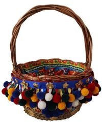 Dolce & Gabbana - Cotton Embellished Agnese Basket Tote Bag Wicker - Lyst