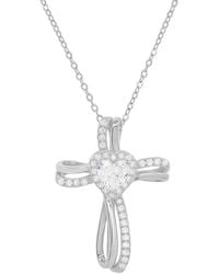 Kylie Harper - Sterling Heart Cubic Zirconia Cz Cross Pendant - Lyst
