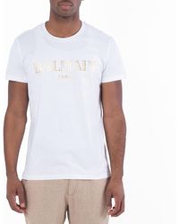 Balmain - Metallic Logo Print Cotton T Shirt - Lyst
