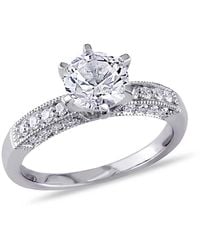 Amour - 1/4 Ct Tw Diamond And Created Sapphire Engagement Ring - Lyst