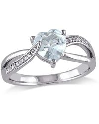Amour - Aquamarine And Diamond Heart Crossover Ring - Lyst
