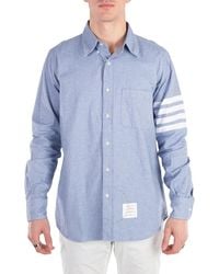 Thom Browne - 4 Bar Button Down Flannel Shirt, Brand Size 3 - Lyst
