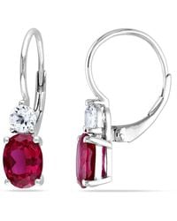 Amour - 4 5/8 Ct Tgw Created Ruby And Sapphire Leverback Earrings - Lyst