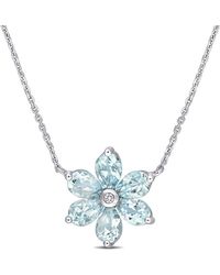 Amour - 2 3/8 Ct Tgw Aquamarine And Diamond Accent Floral Pendant With Chain - Lyst