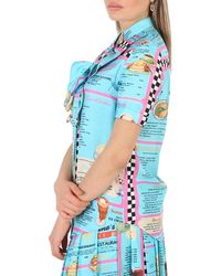 Moschino - All-over Diner Menu Print Short Sleeve Silk Blouse - Lyst