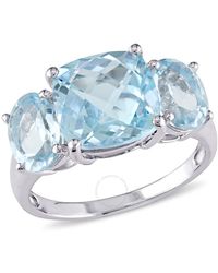 Amour - 8 2/5 Ct Tgw Cushion Cut Blue Topaz 3-stone Ring - Lyst