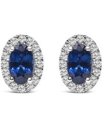 Haus of Brilliance - 10K 5X3 Mm Oval Sapphire And Diamond Halo Stud Earrings (I-J Color, I1-I2 Clarity) - Lyst