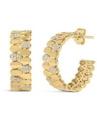 Haus of Brilliance - 14K Plated .925 Sterling 3/8 Cttw Diamond Pave Pear Link J Hoop Earrings - Lyst