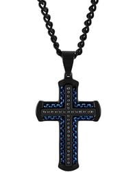 Robert Alton - 1/4Ctw Diamond Stainless Steel With & Finish Cross Pendant - Lyst