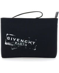 Givenchy - Clutch Bag With Top Handle And Logo Print On The Front - Lyst