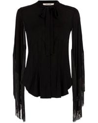 Roberto Cavalli - Fringe Cuffs Tie-Collar Shirt, Brand Size 42 Us - Lyst