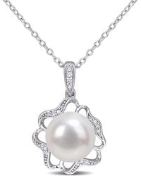 Amour - 9.5-10Mm Freshwater Cultured Pearl And Diamond-Accent Floral Pendant With Chain - Lyst