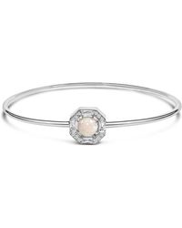Haus of Brilliance - 925 Sterling 7X7Mm Created Opal And Sapphire Halo Bangle Bracelet - Lyst