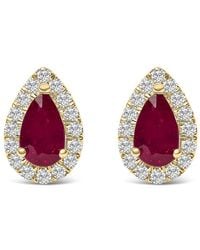 Haus of Brilliance - 10K 5X3 Mm Pear-Cut Ruby And 1/7 Cttw Diamond Halo Stud Earrings - Lyst