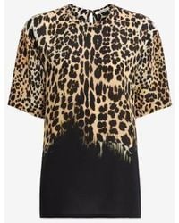 Roberto Cavalli - Leopard-Print Silk T-Shirt, Brand Size 42 Us - Lyst