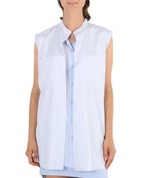 Burberry - Ladies Pale Suziesl Logo Detail Sleeveless Silk Crepe De Chine Shirt, Brand Size 8 (Us - Lyst