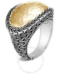 John Hardy - Classic Chain 18k Yellow Gold & Sterling Silver Hammered Ring - Lyst