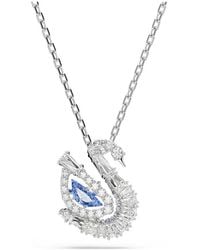 Swarovski - Rhodium Plated Swan Pendant Necklace - Lyst