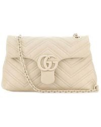 Gucci - Ivory Nappa Leather Small Gg Marmont Shoulder Bag - Lyst