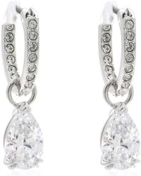Swarovski - Millenia Rhodium Plated Pear Cut Hoop Earrings - Lyst