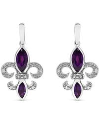 Haus of Brilliance - 925 Sterling Marquise Cut Amethyst And Diamond Accent Fleur De Lis Dangle Stud Earrings (H-I Color, Si1-Si2 Clarity) - Lyst