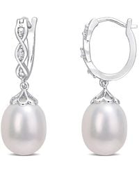 Amour - 8-8.5Mm Freshwater Cultured Pearl And Diamond Accent Infinity Drop Cuff Earrings - Lyst