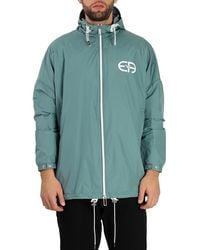 Emporio Armani - Logo Print Hooded Blouson Jacket - Lyst