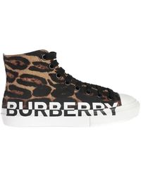 Burberry Logo Detail Leopard Print Trainers - Brown
