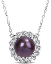 Amour - 9.5-10Mm Freshwater Cultured Pearl And 1/6 Ct Tgw Topaz Floral Pendant With Chain - Lyst