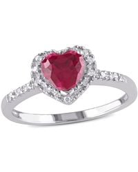 Amour - 1/10 Ct Tw Diamond And Created Ruby Heart Halo Ring - Lyst