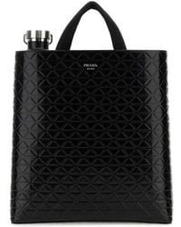Prada - Leather Shopping Bag Nero Vitello Borse A Mano - Lyst