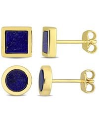 Amour - 2-Piece Set 1 5/8Ct Tgw Lapis Square And Round Stud Earrings - Lyst