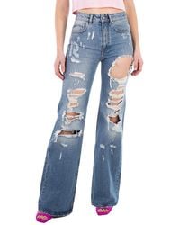 Rabanne - Ladies Ripped-Detailing Cotton Wide-Leg Jeans, Waist - Lyst