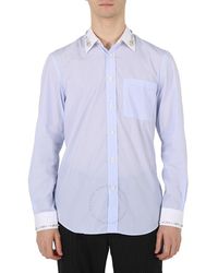 Burberry - Pale Camberwell Classic Fit Embellished Pinstriped Cotton Shirt - Lyst