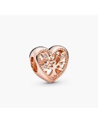 PANDORA - Family Tree Heart Rose Charm With Clear Cubic Zirconia - Lyst