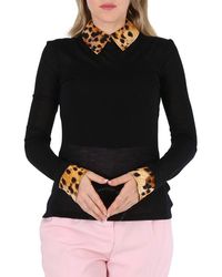 Burberry - Long-sleeve Spotted Monkey Print Trim Cashmere Top - Lyst