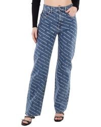 T By Alexander Wang - Logo-Print Sequined Mid-Rise Straight Leg Cotton Trousers - Lyst