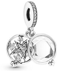 PANDORA - Sterling Silver Double Dangle Magnified Star Charm - Lyst