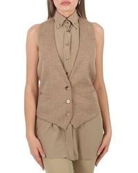 Burberry - Pecan Melange Shirt Detail Wool Blend Waistcoat, Brand Size 4 (Us - Lyst