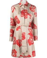 Ferragamo - Floral Print Belted Shirt Dress - Lyst