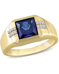 Amour - 3 Ct Tgw Square Created Sapphire And Diamond Accent Ring - Lyst