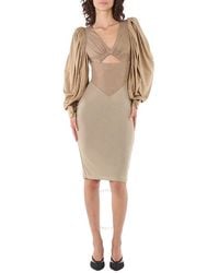 Burberry - Pecan Melange Panelled Wool Silk Jersey Dress - Lyst