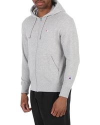 Champion - Oxford Grey Logo Zip Hooded Sweatshirt - Lyst