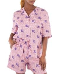 Burberry - Tabi Equestrian Knight Tb Monogram Print Silk Pyjama Shirt, Brand Size 6 (Us - Lyst