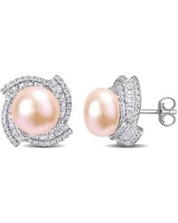 Amour - 9-9.5Mm Freshwater Cultured Pearl And 2 1/8 Ct Tgw Cubic Zirconia Swirl Earrings - Lyst