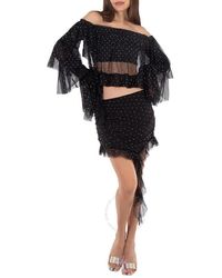 ROTATE BIRGER CHRISTENSEN - Rhinestone-Embellished Ruffled Mesh Cropped Top, Brand Size 38 (Us - Lyst