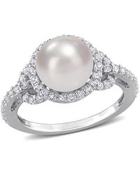 Amour - 5-9Mm Cultured Freshwater Pearl And 3/4 Ct Tgw Topaz Halo Ring - Lyst