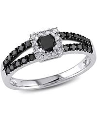 Amour - 1/2 Ct Tw And Princess Cut Halo Diamond Engagement Ring - Lyst