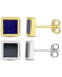 Amour - 2-Piece Set 2Ct Tgw Lapis And Hematite Square Stud Earrings - Lyst