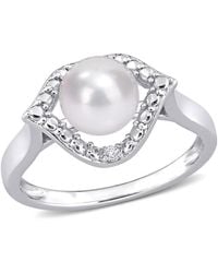 Amour - 7-7.5Mm Freshwater Cultured Pearl And Created Sapphire Halo Ring - Lyst